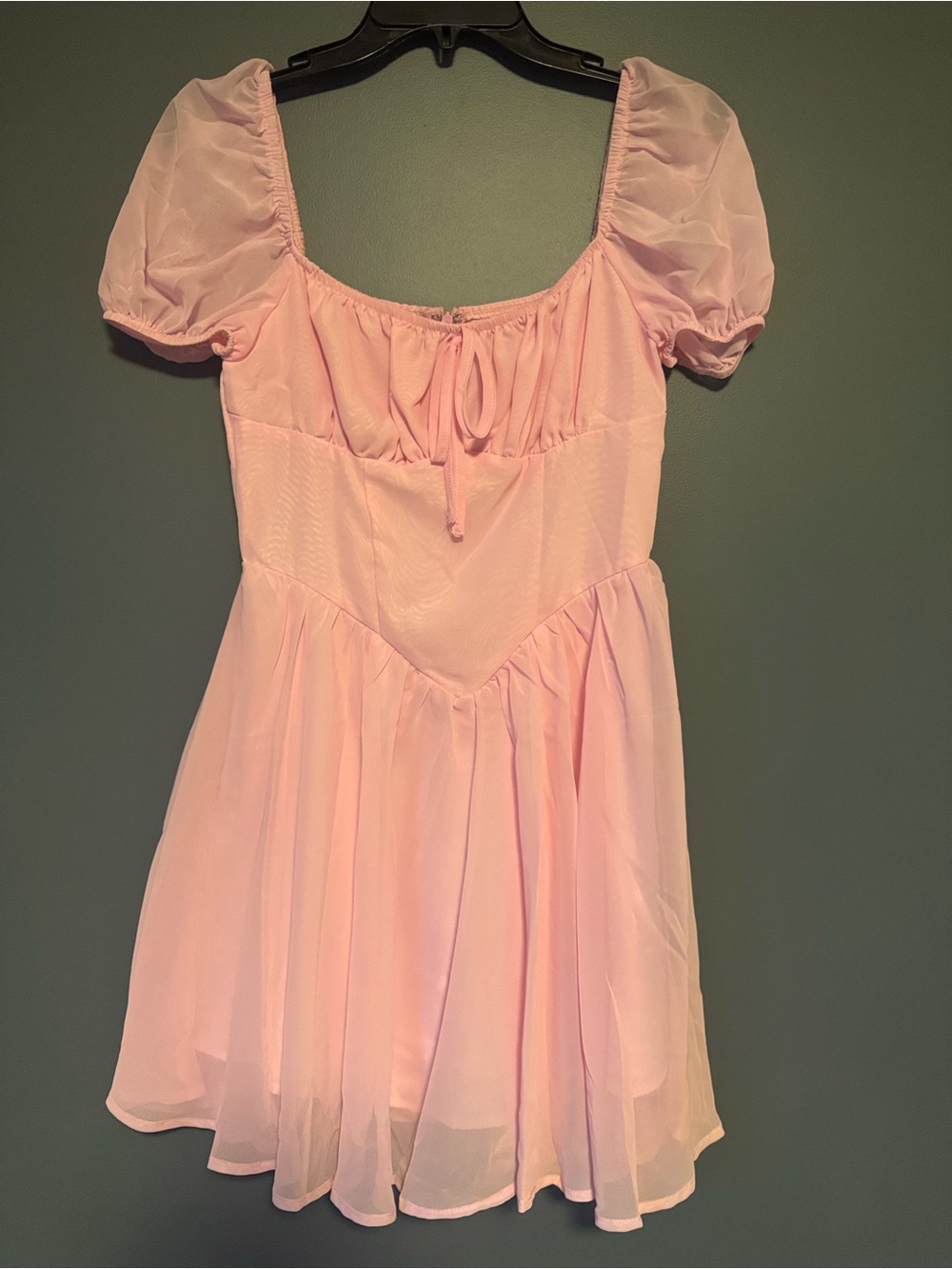 SHEIN Light Pink Puff-Sleeve Chiffon Dress